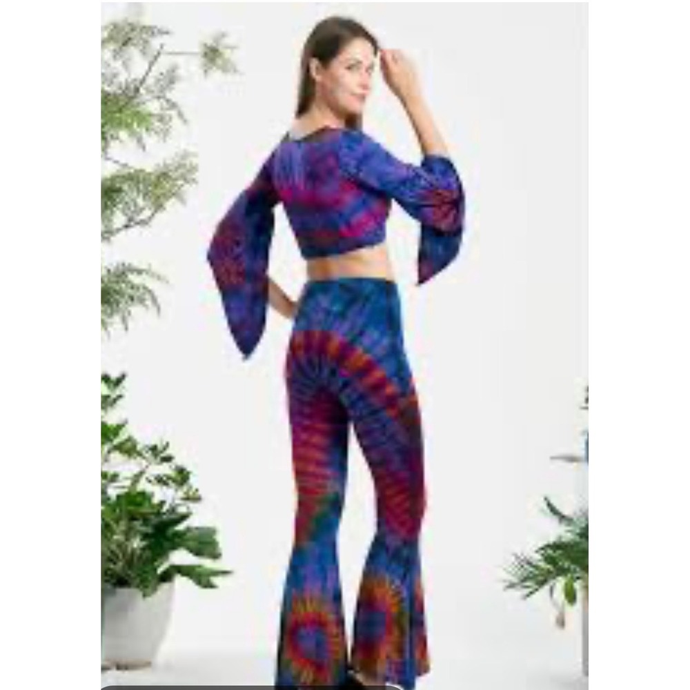 Kathmandu Imports Tie Dye Bell Bottom Flare Pants Boho Festival Purple Pink S